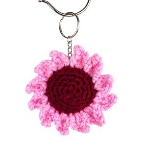 New Crochet Burgundy Pink Flower Keychain Handmade Handcrafted